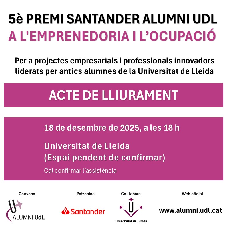 cartell ACTE LLIURAMENT  5è PREMI SANTANDER ALUMNI 2025 - sense lloc